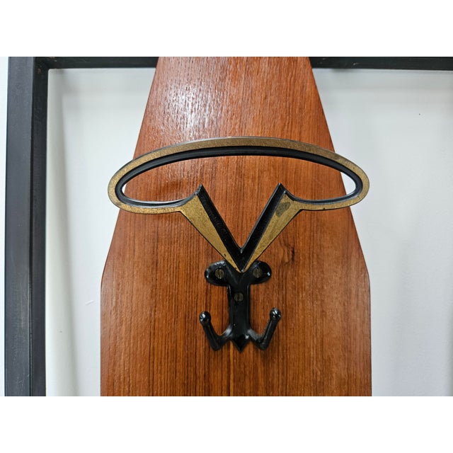 Iron and Teak Wall Coat Rack with Brass Hangers, 1960 For Sale - Image 6 of 10