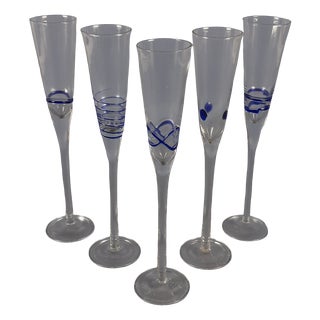 Murano Glass Flute Glasses, 1970s, Set of 5 For Sale