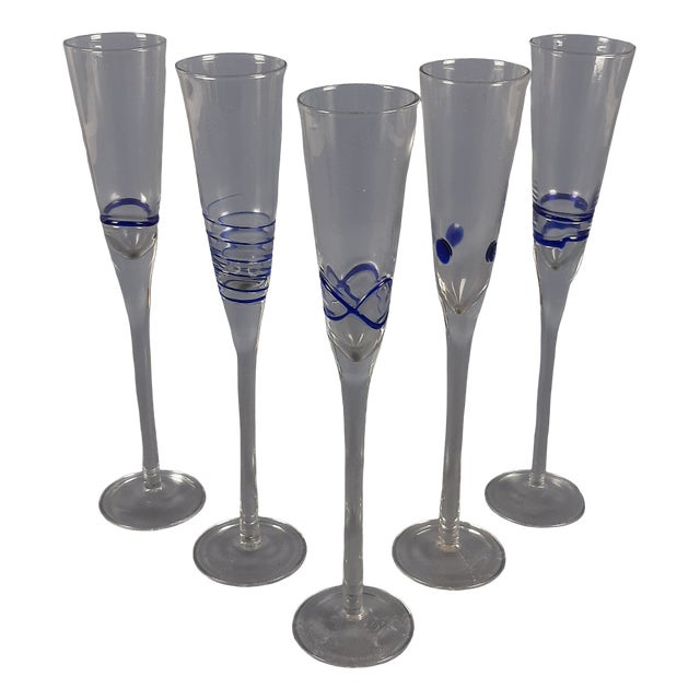 Murano Glass Flute Glasses, 1970s, Set of 5 For Sale