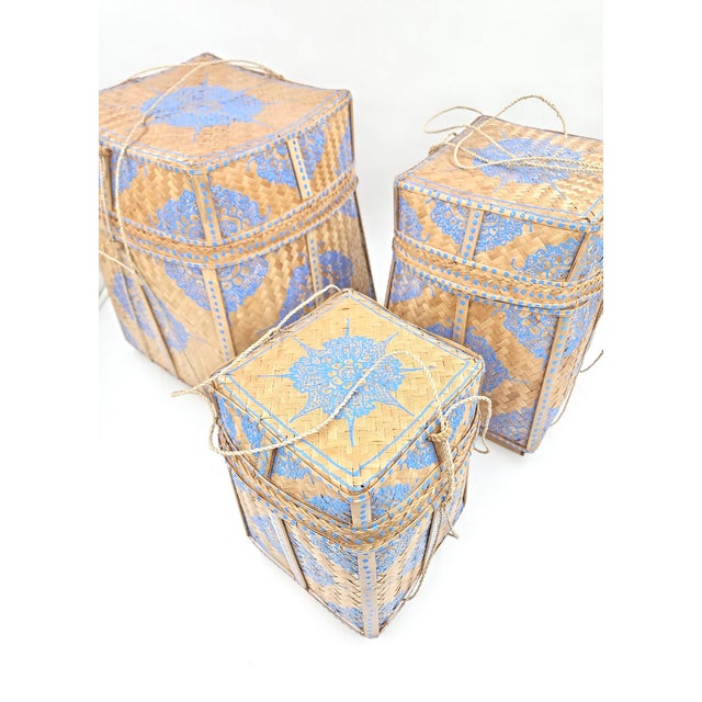 Medium Hand Painted Balinese Woven Basket For Sale - Image 13 of 14