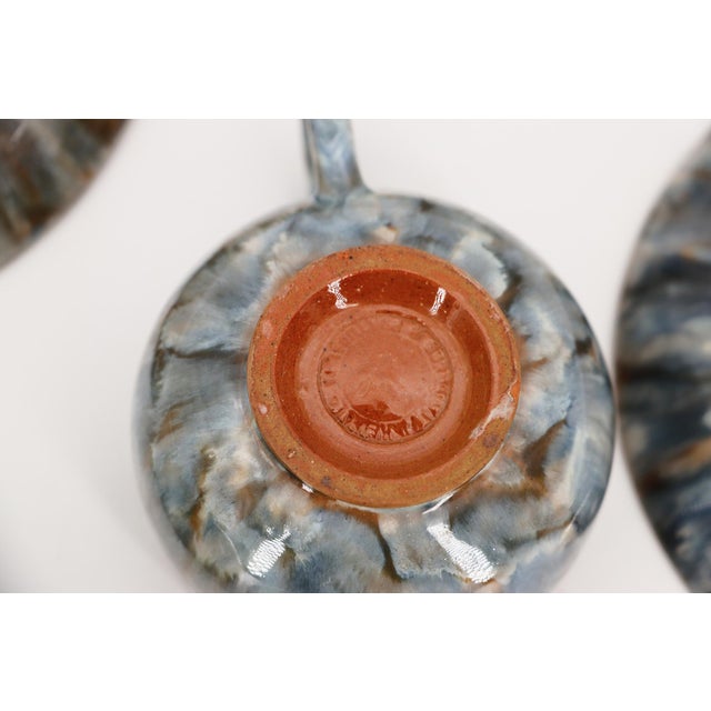 1920s Bordallo Pinheiro Art Deco Flambé-Glazed Set of Three Teacup & Saucer For Sale - Image 10 of 12