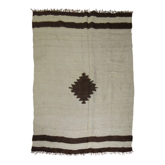 Early 20th Century Ivory Brown Mohair Rug - 4'8" x 6' For Sale
