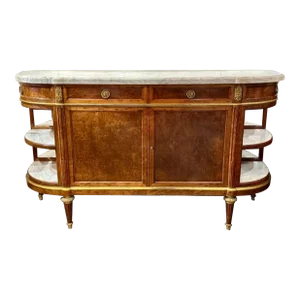 19th Century French Louis XVI Walnut Server With Carrara Marble Top