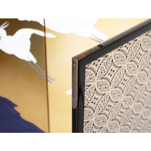"Wave and White Herons" by Sekko, Heisei Era Japanese Byobu Screen For Sale - Image 16 of 18