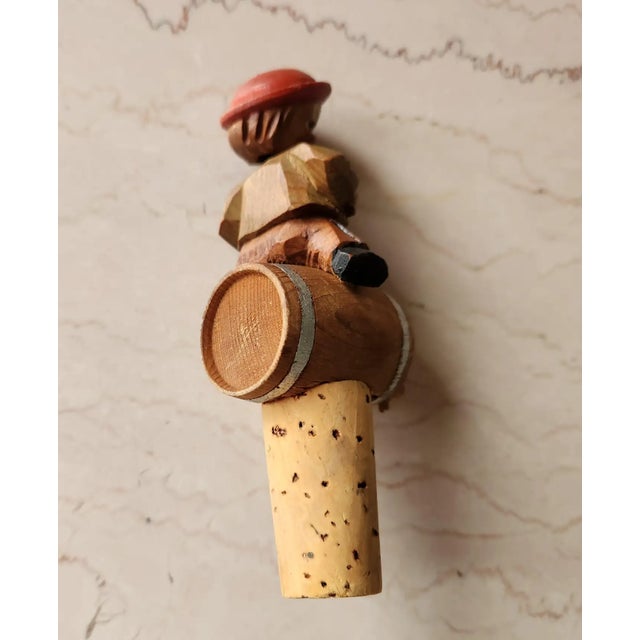 Folk Art 1950s Anri Hand Carved Wine Bottle Cork Stopper Italy For Sale - Image 3 of 9