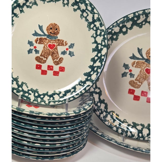 Rustic Spongeware Gingerbread Plates- Set of Fourteen For Sale - Image 3 of 8