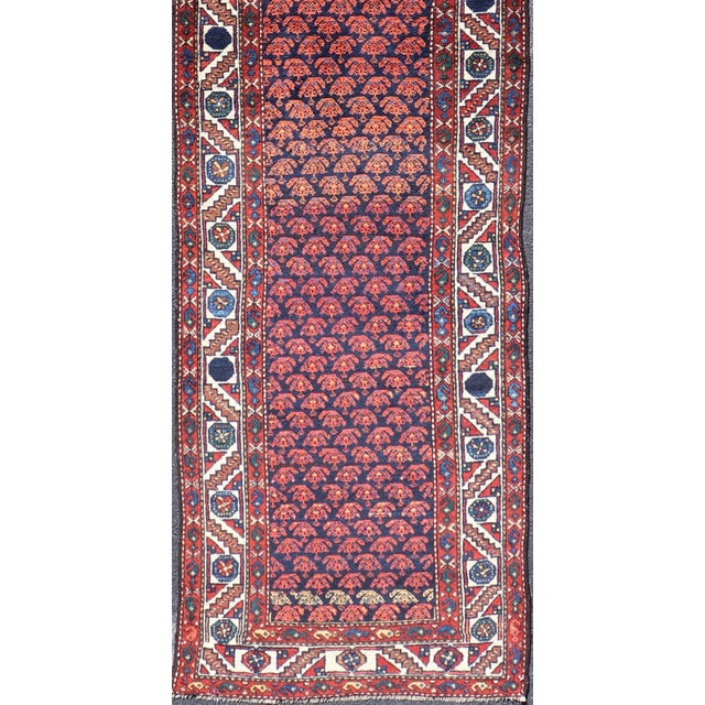 Antique Hamadan Runner Rug With All-Over Floral Design and Geometric Border3'3" X 12'6" For Sale - Image 4 of 11