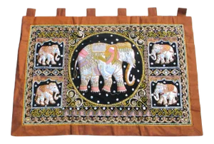 Thai Burmese Kalaga Embroidered Elephant Panel