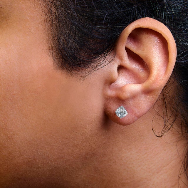 Haus of Brilliance 14K White Gold 3.0 Cttw Lab Grown Diamond Solitaire Stud Earrings For Sale - Image 4 of 5