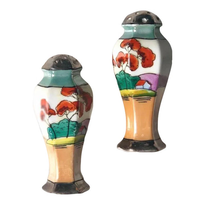 Late 20th Century Hand-Painted Japanese Lusterware Salt and Pepper- A ...