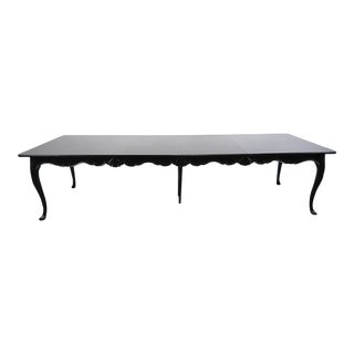 Baker Furniture French Provincial Style Black Lacquered Extension Dining Table For Sale