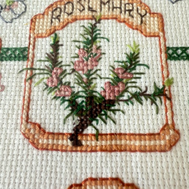 1990s Folk Art Botanical Herb Garden Embroidered Cross Stitch For Sale In Raleigh - Image 6 of 9