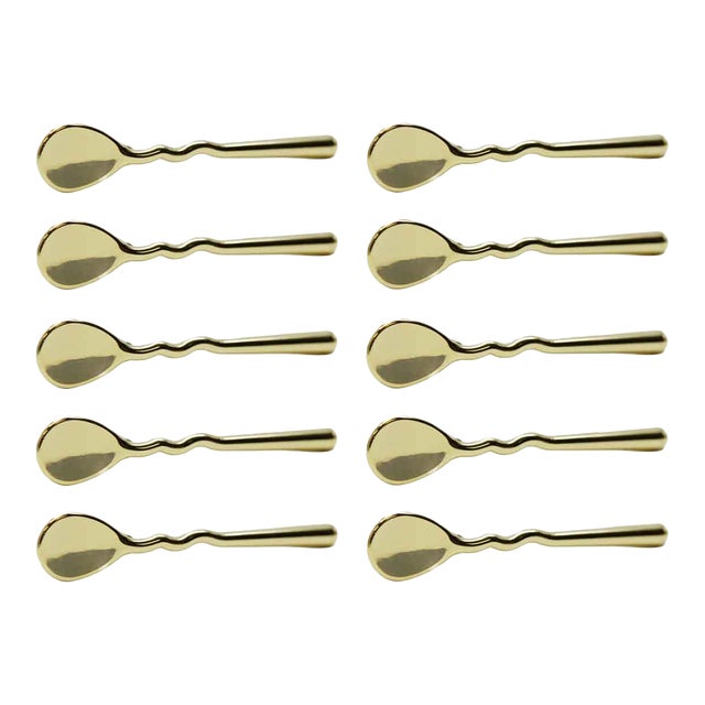 Set of 10 Polished Brass Spoon Shaped Cabinet Pulls For Sale