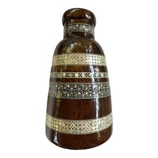 Antique Handcrafted Mother-of-Pearl Inlaid Heavy Wood Vase. 12 in/30.5 Cm For Sale