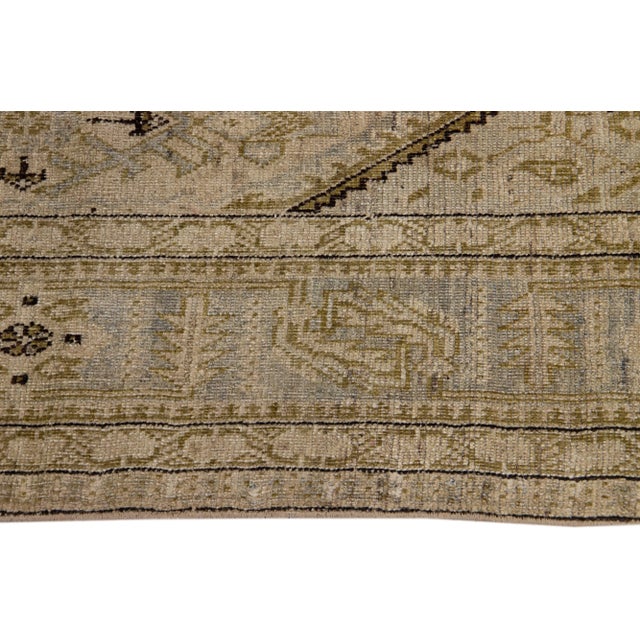 Beige Antique Karabagh Gallery Wool Rug With Floral Design For Sale In New York - Image 6 of 8