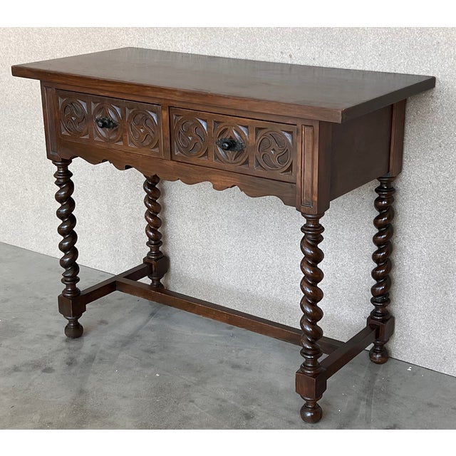 Spanish Early 20th Century Spanish Carved Console Table With Turned Legs For Sale - Image 3 of 10