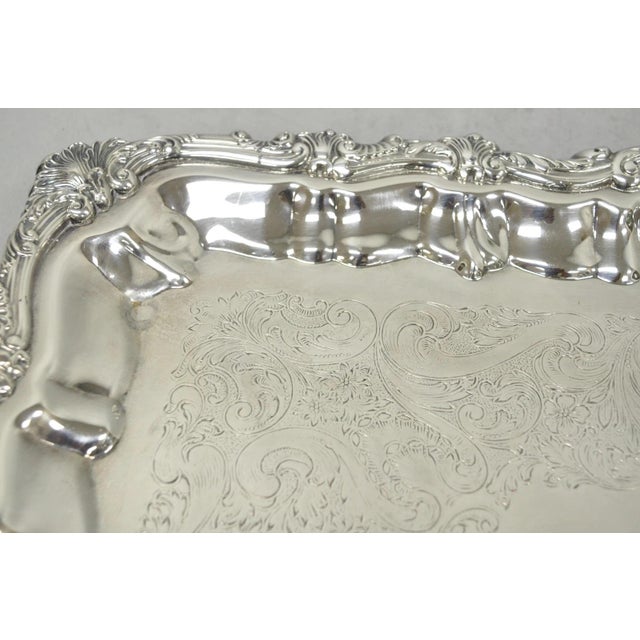 Vintage Victorian Silver Plated Footed Twin Handle Serving Platter Bar Tray For Sale - Image 13 of 15