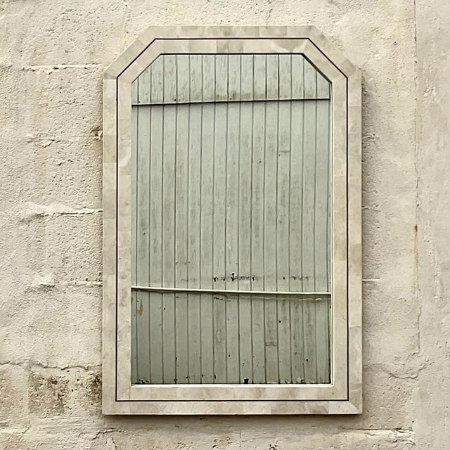 Coastal Vintage Coastal Tessellated Stone Notched Corner Mirror For Sale - Image 3 of 6