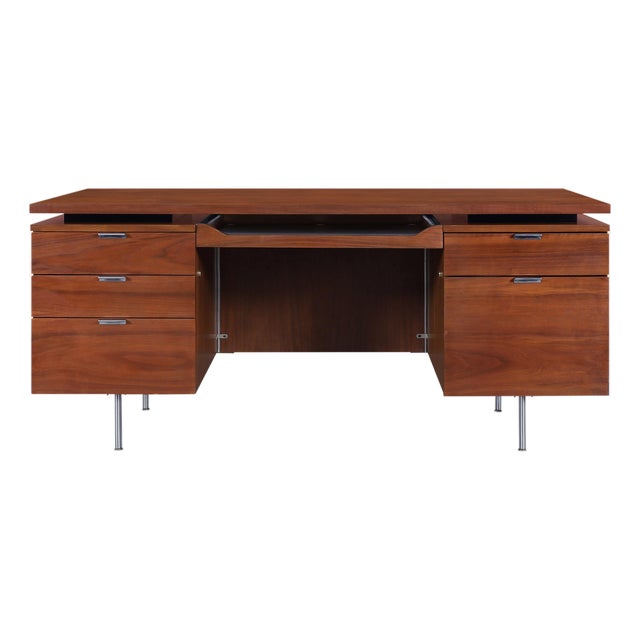 Mid-Century Modern Walnut Executive Desk Styled After Florence Knoll, 1960s For Sale