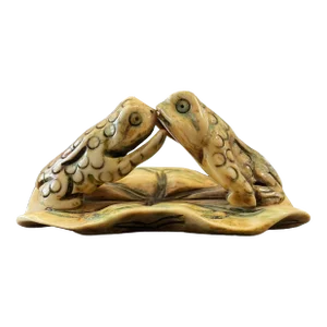 Rare Asian Hand Carve Bone Kissing Frogs 3.25" W