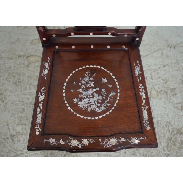 Brown Pair of Vietnamese Mother of Pearl Inlaid Occasional Side Chairs For Sale - Image 8 of 18