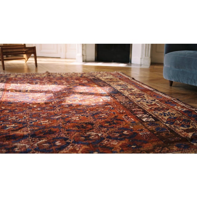 Textile 1870s Red Geometric Tribal Antique W. Persian Kurdish Rug 5'3" X 8' Handknotted Wool Carpet For Sale - Image 7 of 9