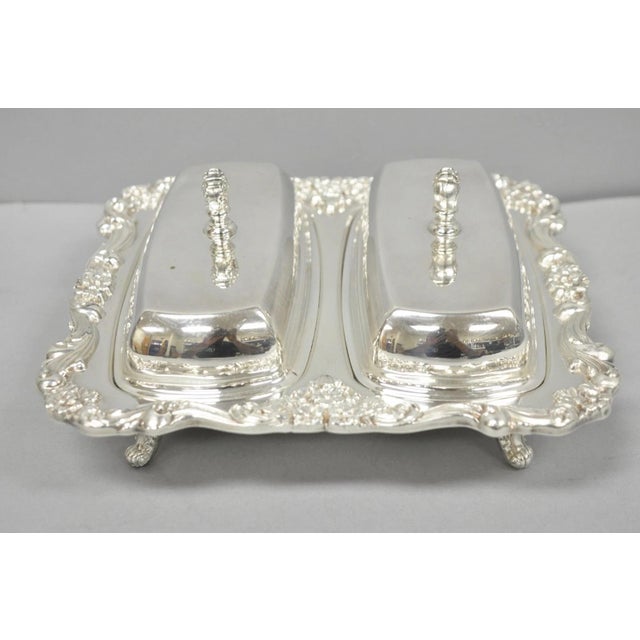 Victorian Vintage Poole Lancaster Rose Victorian Silver Plated Twin Double Butter Dish (B) For Sale - Image 3 of 15