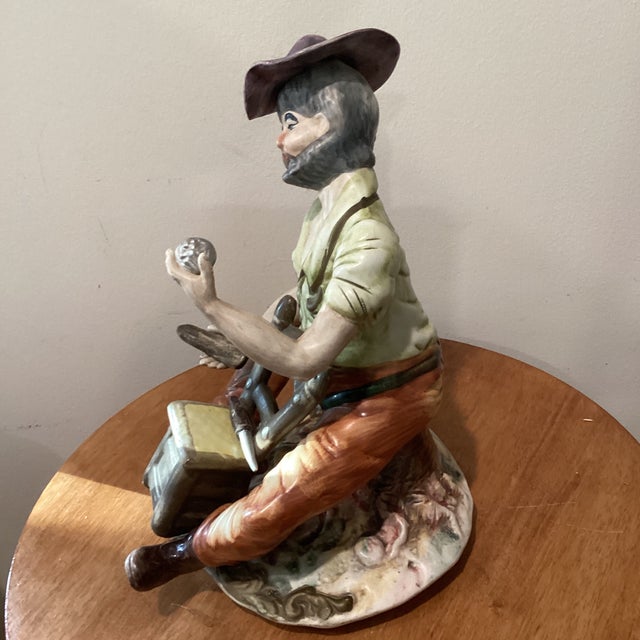 Antique Collectible Large Capodimonte Hand Painted Porcelain Cobbler Figurine Black Stamp For Sale In Chicago - Image 6 of 12