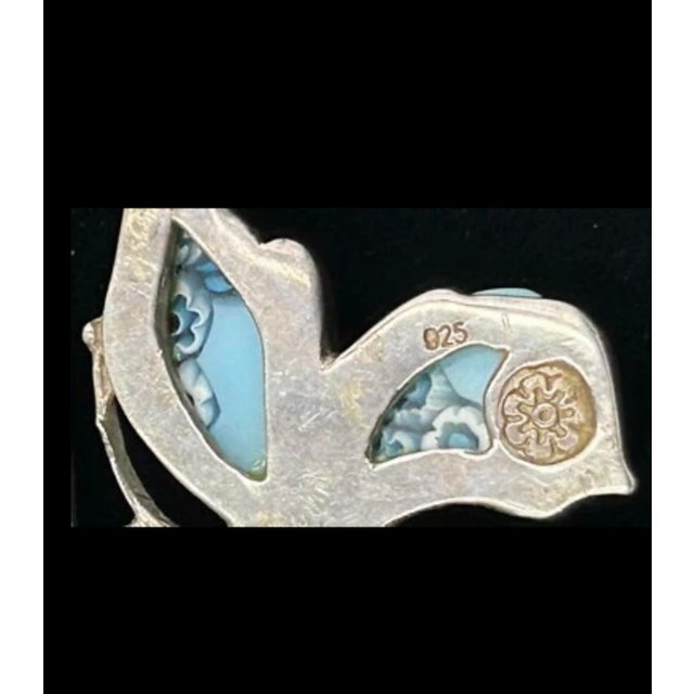 Sterling Alan K Millefiori Murano Glass Butterfly Pendant Omega Necklace 925 Silver For Sale - Image 4 of 5