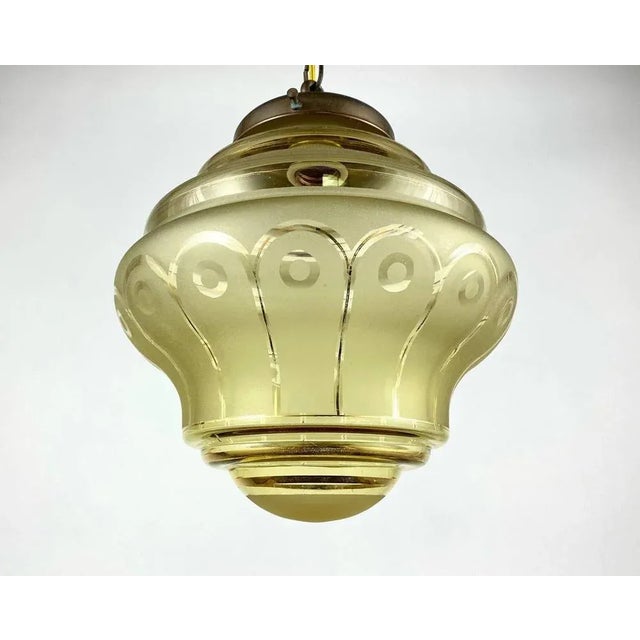 Small Vintage Colored Glass and Brass Ceiling Lamp, Belgium, 1960s For Sale - Image 3 of 7