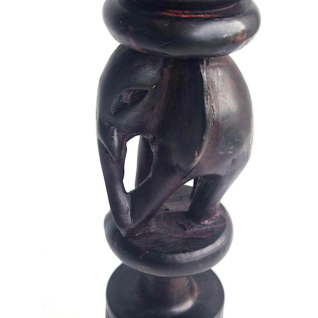 Vintage Hand-Carved African Ironwood Elephant Candlestick Holder For Sale - Image 12 of 15