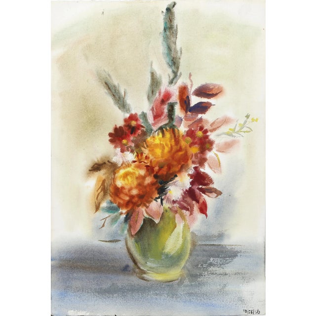 Contemporary Eve Nethercott, Red Flowers in Vase (P1.21), Watercolor on Paper For Sale - Image 3 of 3