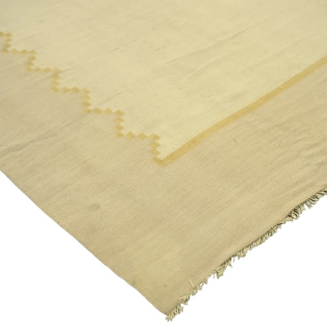 Rug & Kilim Vintage Dhurrie Geometric Solid Rug in Beige-Brown, From Rug & Kilim For Sale - Image 4 of 5