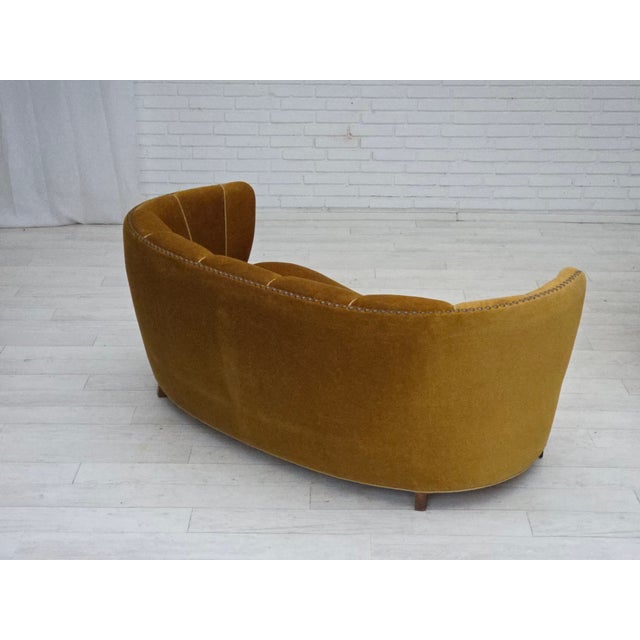 Olive Danish 2-Seater Banan Sofa in Olive Green Furniture Velour, 1960s For Sale - Image 8 of 18