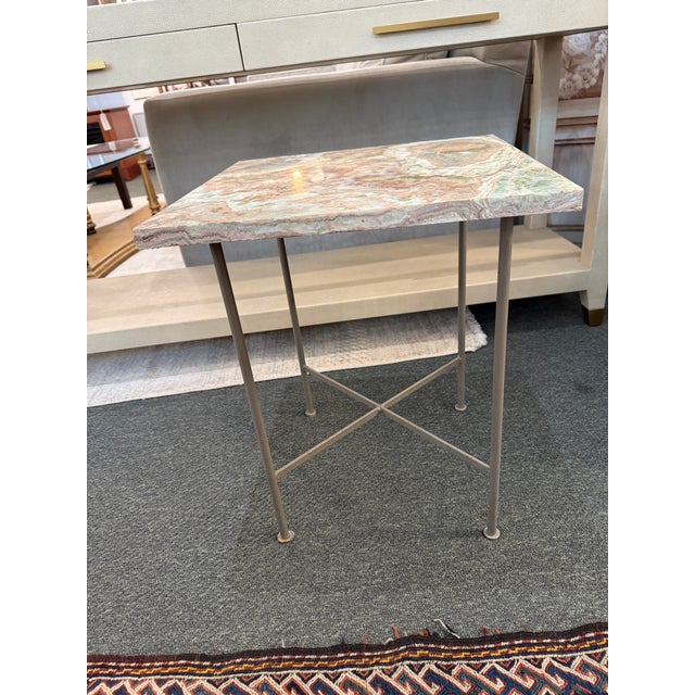 2020s Green Onyx + Steel Side Table For Sale - Image 5 of 12