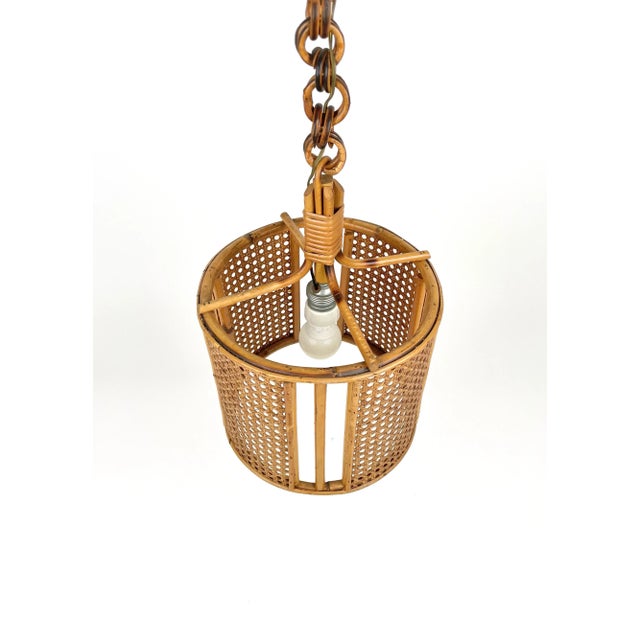 Mid-Century French Riviera Rattan & Wicker Pendent, Italy, 1960s For Sale - Image 11 of 14