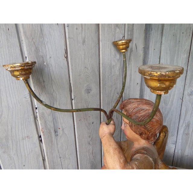 19th Century Portuguese Colonial Carved Iron Fitted Cherub Pricket / Candelabra / Lumiere For Sale - Image 11 of 11