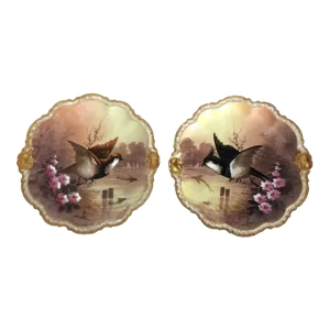 Antique Limoges Mermod & Jaccard Cabinet Plates Game Birds Set of 2