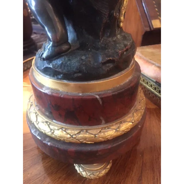 Bronze 19th Century French Rouge Marble & Bronze Cherub Candle Holder For Sale - Image 8 of 12
