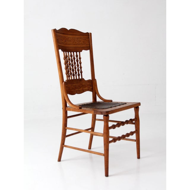 Brown Antique Victorian Eastlake Chair With Embossed Leather Seat For Sale - Image 8 of 12