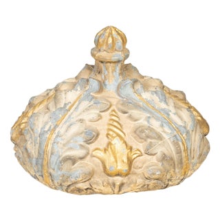19th Century Italian Painted and Parcel Gilt Tôle Bed Corona with Foliage Motif and Finial For Sale