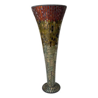 Vintage Mosaic Glass Trumpet Vase For Sale