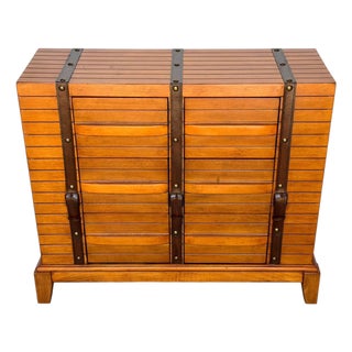 French Moderne Style Leather-Strapped Six-Drawer Chest Manner of Jacques Adnet For Sale