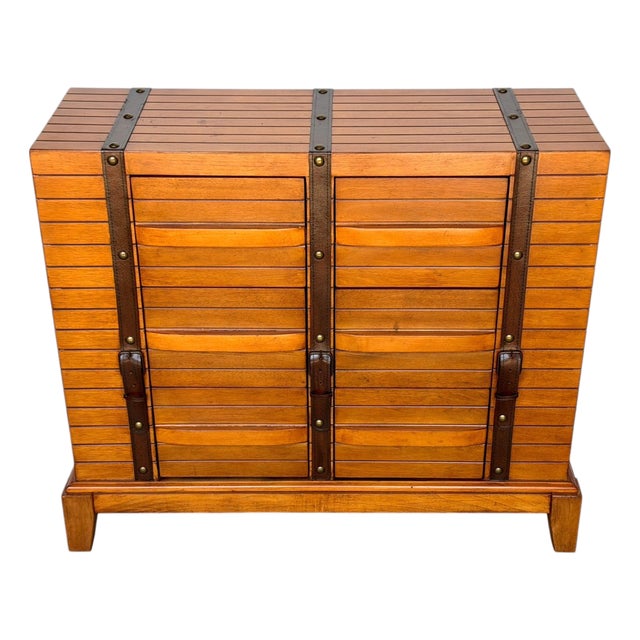 French Moderne Style Leather-Strapped Six-Drawer Chest Manner of Jacques Adnet For Sale