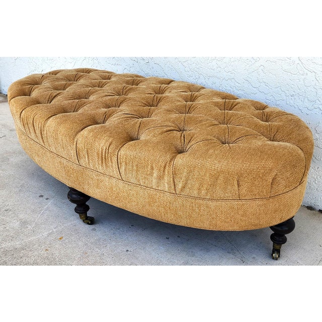 Oval Cocktail Ottoman Rolling Tufted For Sale - Image 4 of 10