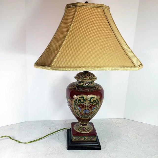 Vintage 1980s Asian Red Ceramic & Metal Ginger Jar Table Lamp For Sale - Image 9 of 9