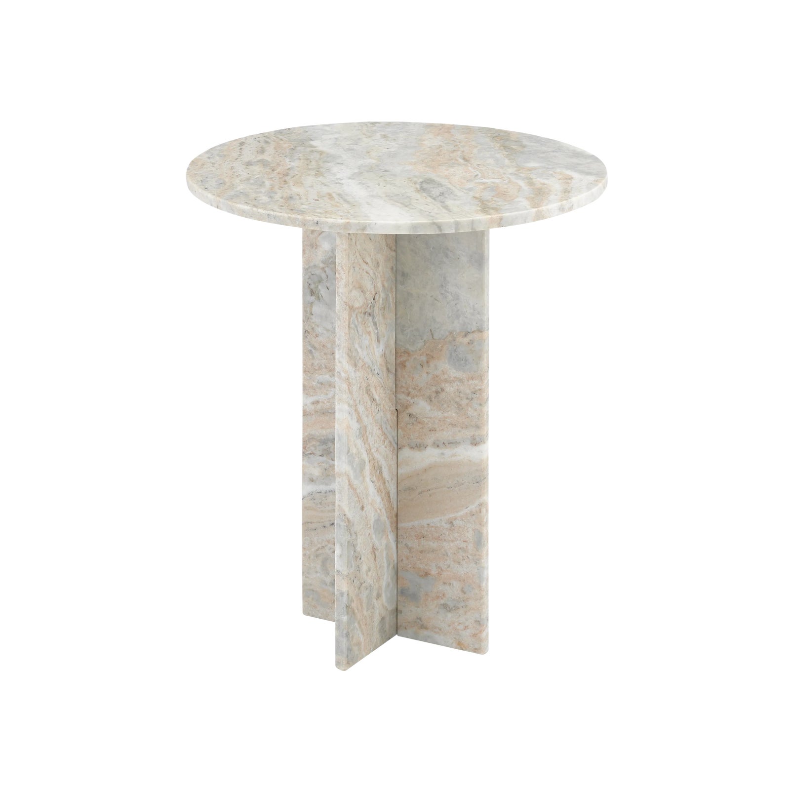 Round marble side table with thick legs