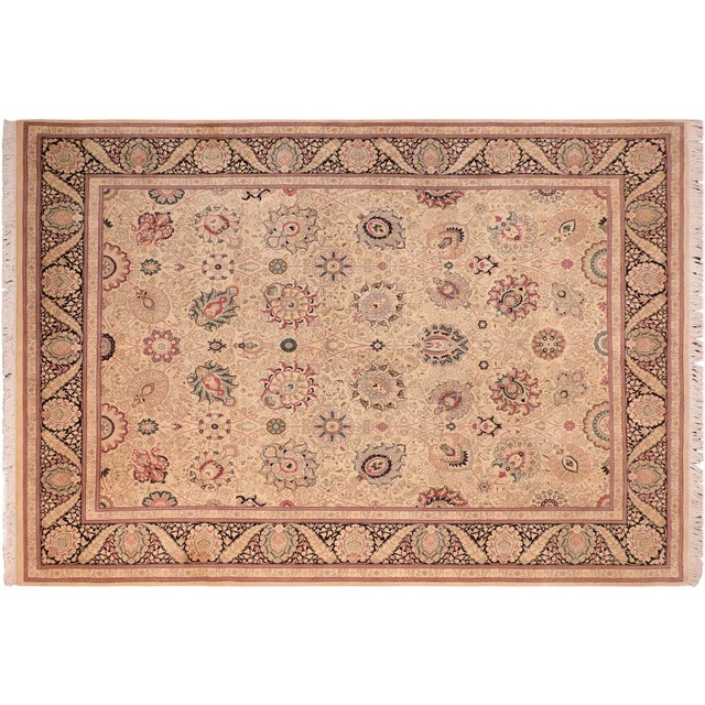 Black Elegant Floral 1990's Pak-Persian Beige/Black Wool Rug - 8'0'' X 11'1'' For Sale - Image 8 of 9