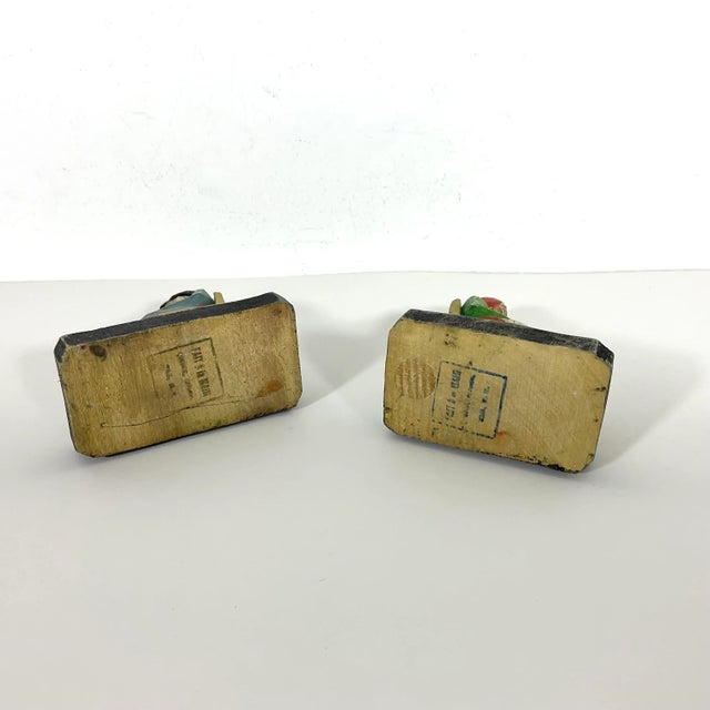 Early 20th Century Vintage French Canadian Folk Art Carved and Painted Wood Couple- Set of 2 For Sale - Image 5 of 8