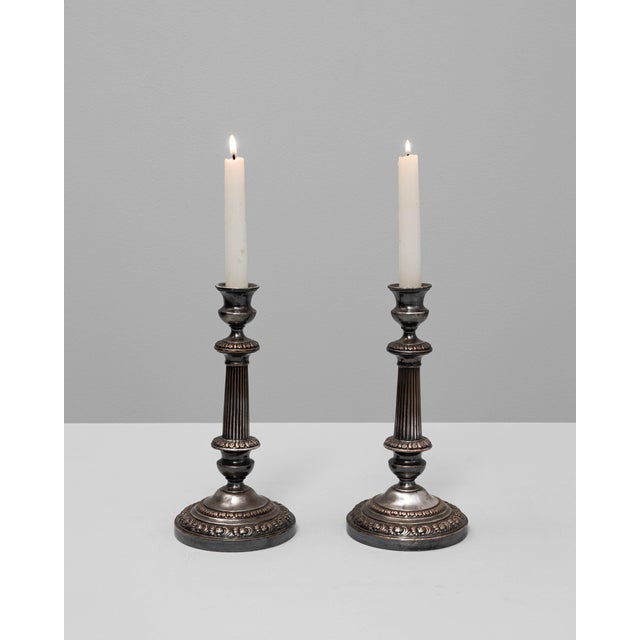 19th Century French Silver-Plated Candle Holders - A Pair For Sale - Image 4 of 18